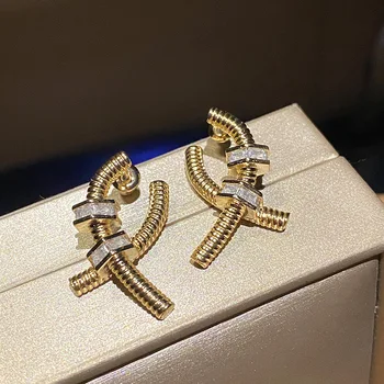 Женские серьги-гвоздики в стиле ретро, модные высококачественные золотые серьги с бриллиантами, ювелирные изделия для женщин