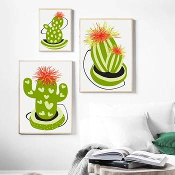 Ботанический настенный арт Забавный плакат с растениями-кактусами, скандинавские принты на холсте, современный домашний декор, живопись для гостиной, Лофт, 3 шт. Фотографий