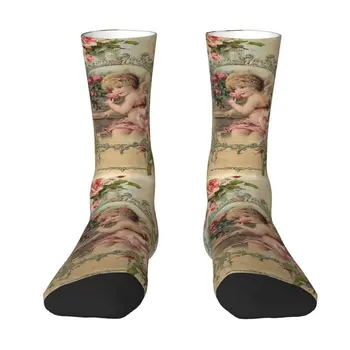 Забавные мужские носки-платья С Викторианским Принтом Ангела и Розовыми Винтажными Розами Унисекс, Удобные Теплые Носки Для Экипажа С 3D-принтом
