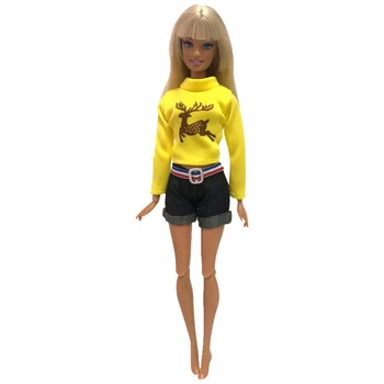 NK 1 Комплект Повседневный желтый костюм с рисунком Пятнистого оленя, рубашка, Шорты, модная одежда для куклы Барби, аксессуары в подарок