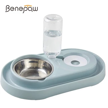 Benepaw Прочный набор мисок для кошек с кормом и водой 2 В 1, Миска для собак, Автоматический дозатор воды, Непроливаемая кормушка для домашних животных Для комнатного котенка, щенка