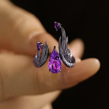 Новое стильное инкрустированное фиолетовым цирконом Кольцо с черным Ночным Эльфом Y2K Металлическое Женское Ювелирное украшение для коктейльной вечеринки