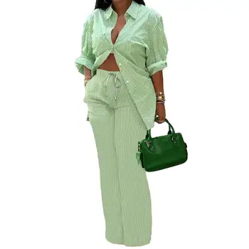 Женский брючный костюм-рубашка, стильный комплект женских рубашечных брюк из 2 предметов, топ с принтом и эластичной завязкой, комплекты широких брюк