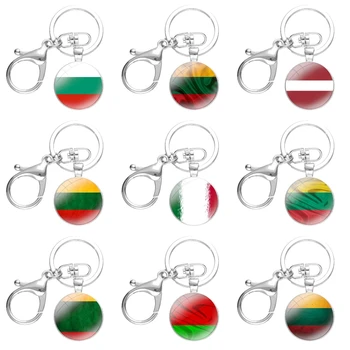 Модный креативный мультяшный дизайн, брелки с флагом Латвии и Литвы, брелоки из стеклянных кабошонов ручной работы, сплавы для ключей