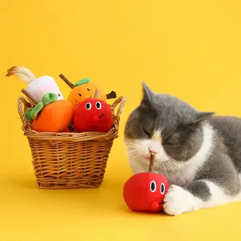Оранжевые игрушки для прорезывания зубов у кошек в форме фруктов, Плюшевая устойчивая к укусам Кошачья Молярная палочка, Мультяшные Кошачьи Серебряные палочки, Кошачья Кошачья мята