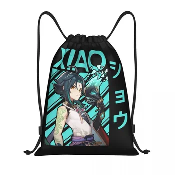 Xiao Genshin Impact Manga Рюкзак на шнурке Для женщин и мужчин, Спортивный рюкзак для спортзала, Складная сумка для тренировок по японским аниме-играм, Сумка