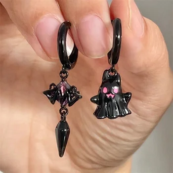 Готические панковские серьги-кольца с черным призраком для женщин и девочек, винтажные хрустальные асимметричные серьги, Эстетические украшения, аксессуары для Хэллоуина
