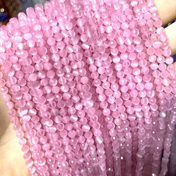 Натуральный камень 2-3/4 мм Граненый Розовый кошачий глаз, рассыпчатые опаловые бусины-распорки для изготовления ювелирных изделий, аксессуары для браслетов и ожерелий 