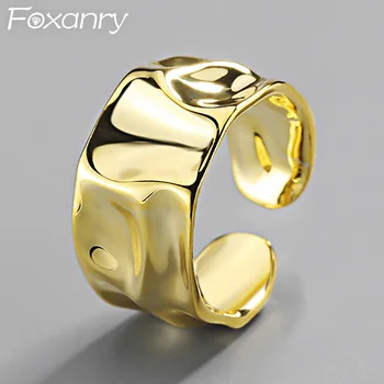 Foxanry Минималистичные кольца шириной 925 пробы для женщин, модные простые нерегулярные геометрические украшения ручной работы, аксессуары для вечеринок, подарки