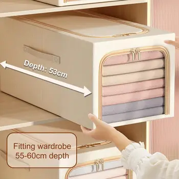 Вместительный ящик для хранения без запаха, Штабелируемый ящик для хранения одежды с прозрачным окном, эффективно организующий гардероб, Стальная рама