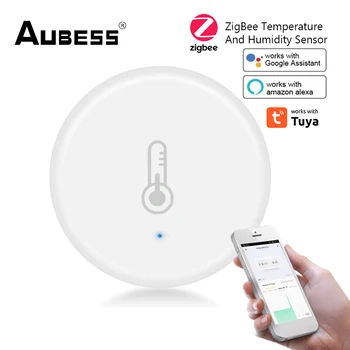 Tuya Smart Zigbee Датчик температуры и влажности Детектор внутреннего термометра для домашней работы С Alexa Google Home Assistant