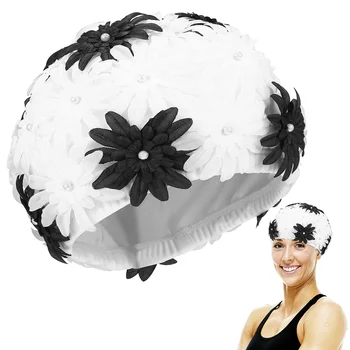 Женская двухслойная плавательная шапочка с жемчужным цветком, женская плавательная шапочка для рафтинга на открытом воздухе