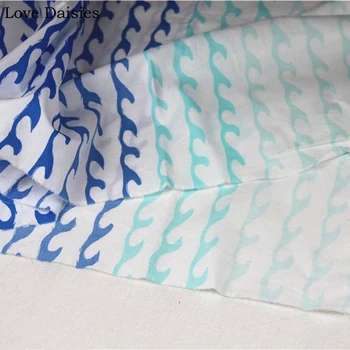 100% Хлопковый поплин, бело-голубая ткань для позиционирования волн, тонкая ткань для летней одежды ручной работы 