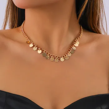 Винтажное ожерелье с подвеской в виде блесток на ключице, женские 2023 Простые металлические ожерелья золотого цвета, модные украшения для девочек на день рождения