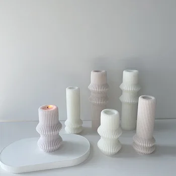Цилиндрическая форма для свечи в вертикальную полоску, неправильная геометрическая цилиндрическая силиконовая форма, форма для украшения из гипсовой смолы 