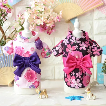 Кимоно в японском стиле Сакура Мару, кардиган, одежда для собак с цветочным принтом, халат, одежда для щенков на весну и лето