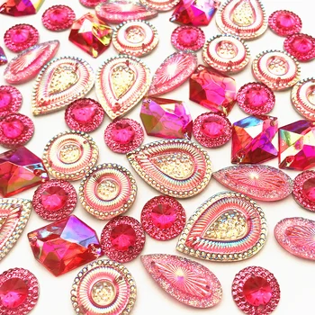 Разноцветная смола Розовая Красная Фуксия Ab Пришивные кристаллы с плоской задней частью Стразы Стразовые камни для шитья свадебных вечерних платьев