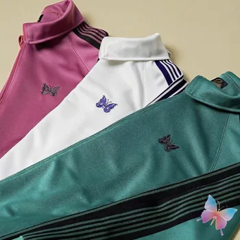 Многоцветная куртка с иглами 1: 1, качественная вышитая бабочка, боковые полосы, пальто на молнии, повседневные свободные мужские женские спортивные кофты