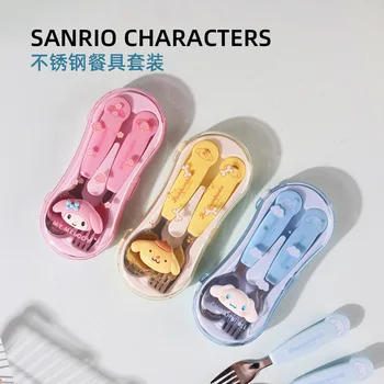 Набор посуды Miniso Sanrio из нержавеющей стали, Ложка и вилка, набор из двух предметов, детский школьный ланч, Летний пикник на природе