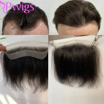 Pwigs Прозрачное HD невидимое кружево спереди Линия роста волос Французское кружево V Образный мужской парик спереди 1B шиньон