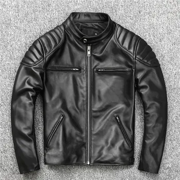 мужская осенне-зимняя куртка, роскошные высококачественные мотоциклетные куртки из натуральной кожи, облегающие топы