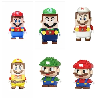 6 вариантов Super Mario Bros Blocks Luigi Buliding Blocks Фигурки Из Экшн-игрушек Assembly Toys mark box Куклы Детям Подарки На День Рождения