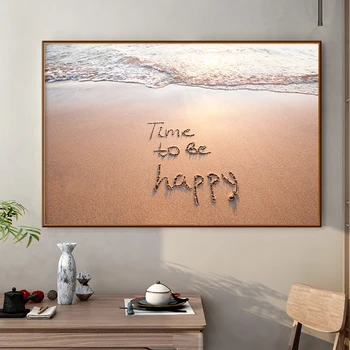 Время быть счастливым Пляжная картина на холсте Вдохновляющие настенные рисунки для гостиной Морской пейзаж Плакатные принты Куадрос Без рамки