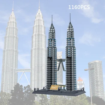 Всемирно известная Малайзия, центр города Куала-Лумпур, современная архитектура, модель небоскреба, блок, башня-близнец Petronas, строительная кирпичная игрушка