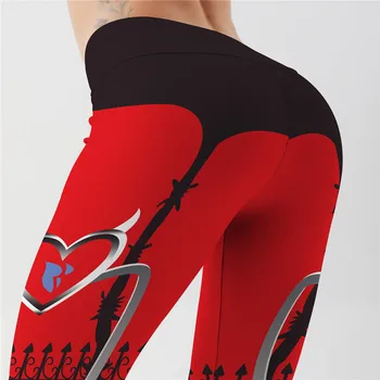 Новые сексуальные леггинсы с принтом сердца, женские красные, черные спортивные брюки в стиле пэчворк, женские леггинсы для фитнеса с модным принтом