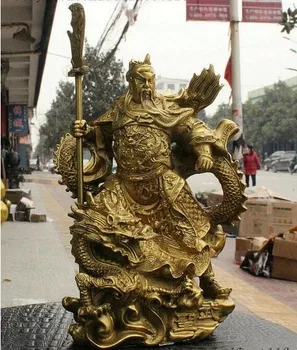 Китайская латунная подставка для одежды с драконом, статуя меча бога-дракона Гуань Гун Юй, дверь-статуя бога-меча