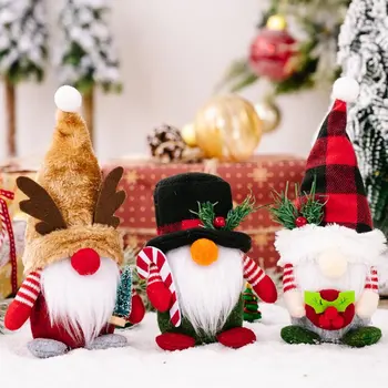 Рождественские украшения с гномами, Стоячие украшения ручной работы, шляпа с полосатыми руками, куклы-гномы, Эльфы, Милые куклы-гномы