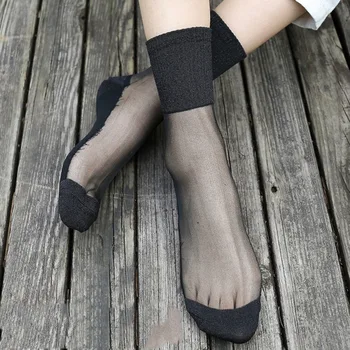 Женские хрустальные носки, шелковые чулки, Ультратонкие невидимые, Полностью сексуальные прозрачные носки из хрустального шелка, комплект коротких носков на щиколотке