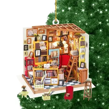 Рождественская подвеска в книжном магазине, милые забавные акриловые декоративные украшения для чтения, подарки для любителей книг, украшения для Рождественской елки 2023 года