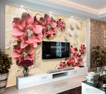 Обои на заказ ретро ювелирные изделия цветы фон для телевизора в гостиной рельефные розы 3D обои украшение дома papel de parede