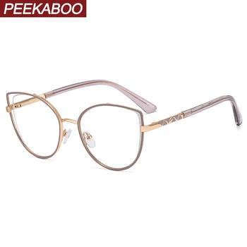 Прозрачные линзы Peekaboo, металлическая оправа для очков, женские высококачественные очки для кошачьих глаз, анти-голубой свет, прозрачные линзы, леопард, розовое золото, зима