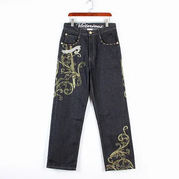2023 Джинсы большого размера 30-44 46 Модные свободные джинсы с большими карманами в стиле хип-хоп, повседневный мужской деним, черный Дизайнерский бренд