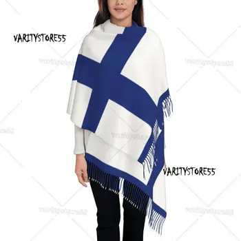 Мужской шарф с длинным ворсом и бахромой, женский шарф от простуды с персонализированным принтом Флага Финляндии