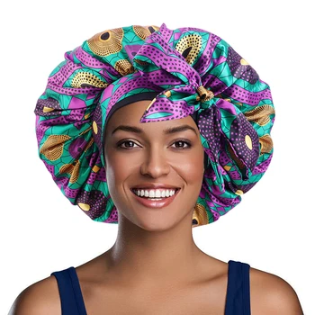 Шелковистый атласный тюрбан с африканским принтом, женская большая шапочка для красоты ночного сна, шапочка от выпадения волос, длинный хвост, шарф для обертывания головы, шапочка для ухода за волосами