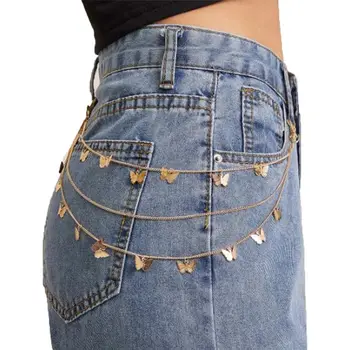 Модный Панк-уличный модный Многослойный мужской пояс для брюк с цепочкой-бабочкой на талии