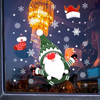 Рождественские наклейки на окна Мультфильм Санта Клаус Рождественская Елка Стеклянная наклейка Веселые Рождественские украшения для дома Наклейки на стены в детской комнате