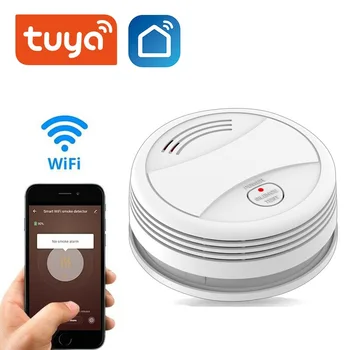 Интеллектуальный детектор пожарной сигнализации Tuya с дистанционным управлением, интеллектуальный WiFi-датчик дыма, предупреждение о высокой мощности в децибелах