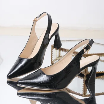 Профессиональная обувь Baotou с заостренной спинкой 2024 года, женские босоножки на высоком каблуке с пряжкой в одну линию, женские босоножки на высоком каблуке с пряжкой в одну линию