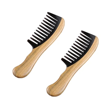 2X Расческа для волос Без статического воздействия, распутывающая Натуральный аромат, Деревянная расческа ручной работы из рога буйвола с широкими зубьями