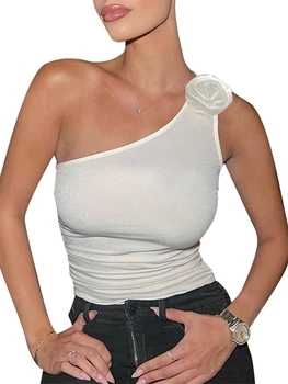 Женская летняя базовая майка без рукавов с открытыми плечами, укороченный топ в цветочек, Простая повседневная Сексуальная эстетичная уличная одежда