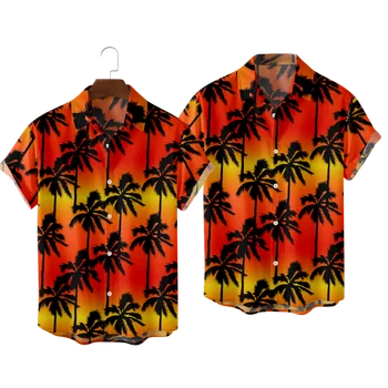 Гавайские Рубашки для Мужчин Сумеречного Цвета С Градиентом, Рубашки С Коротким Рукавом, Гавайи, Летние Топы Для Пляжного Отдыха, Дышащие